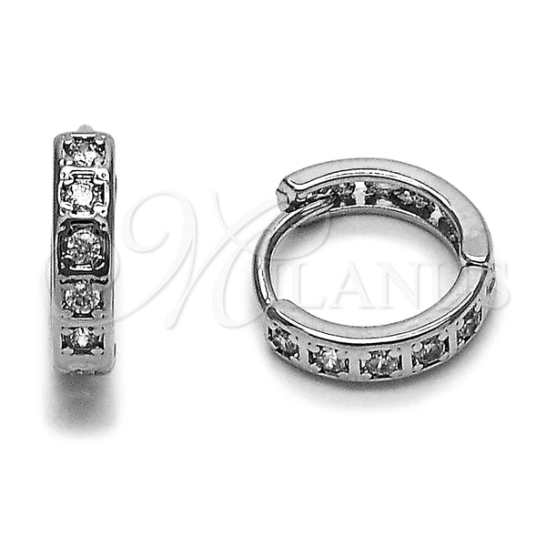 Rhodium Gold Filled Huggie Hoop, with White Cubic Zirconia, Polished, Rhodium Finish, 02.452.0015.14