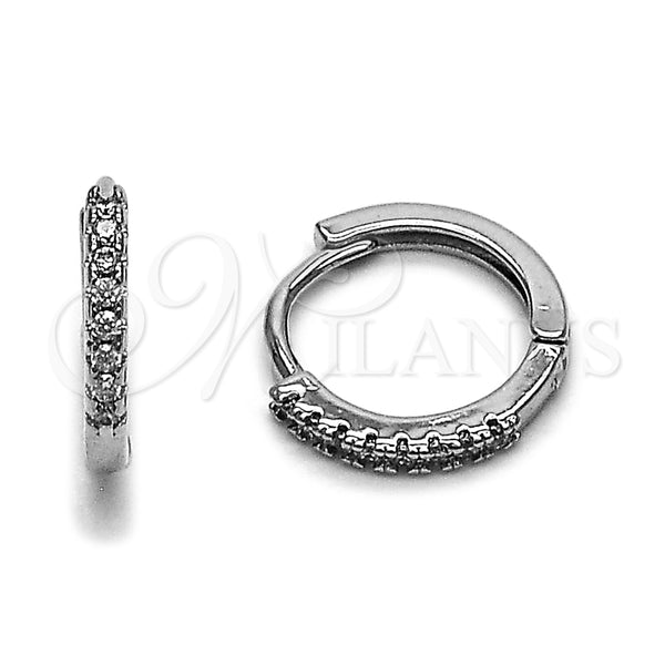 Rhodium Gold Filled Huggie Hoop, with White Micro Pave, Polished, Rhodium Finish, 02.452.0016.14