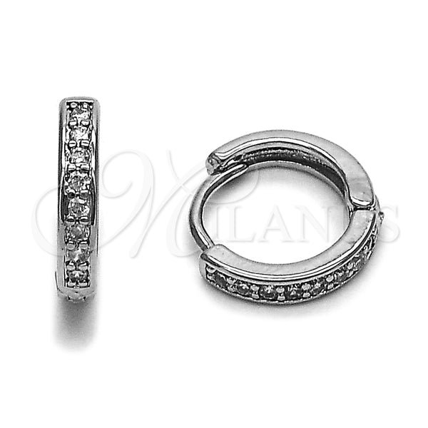 Rhodium Gold Filled Huggie Hoop, with White Cubic Zirconia, Polished, Rhodium Finish, 02.452.0017.14
