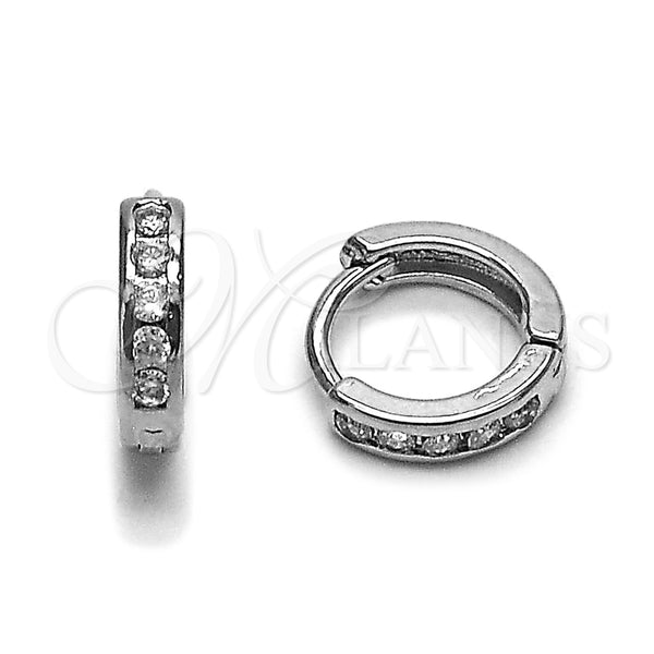 Rhodium Gold Filled Huggie Hoop, with White Cubic Zirconia, Polished, Rhodium Finish, 02.452.0018.12