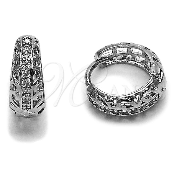 Rhodium Gold Filled Huggie Hoop, with White Micro Pave, Polished, Rhodium Finish, 02.452.0019.14