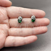 Rhodium Gold Filled Stud Earring, Pineapple Design, with Green and White Cubic Zirconia, Polished, Rhodium Finish, 02.452.0024
