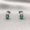 Rhodium Gold Filled Stud Earring, Pineapple Design, with Green and White Cubic Zirconia, Polished, Rhodium Finish, 02.452.0024
