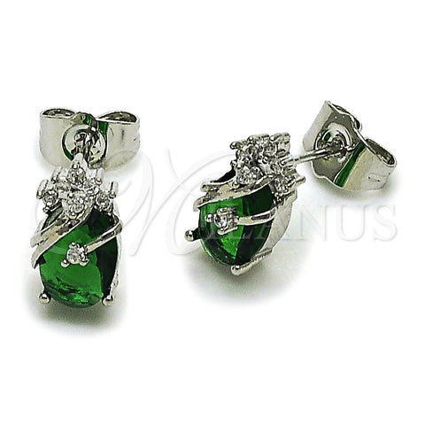 Rhodium Gold Filled Stud Earring, Pineapple Design, with Green and White Cubic Zirconia, Polished, Rhodium Finish, 02.452.0024