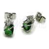 Rhodium Gold Filled Stud Earring, Pineapple Design, with Green and White Cubic Zirconia, Polished, Rhodium Finish, 02.452.0024