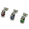 Rhodium Gold Filled Stud Earring, Pineapple Design, with Green and White Cubic Zirconia, Polished, Rhodium Finish, 02.452.0024