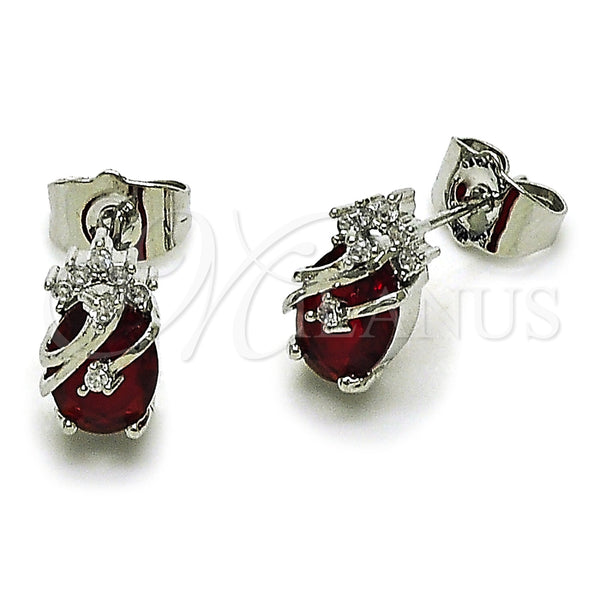 Rhodium Gold Filled Stud Earring, Pineapple Design, with Garnet and White Cubic Zirconia, Polished, Rhodium Finish, 02.452.0024.1