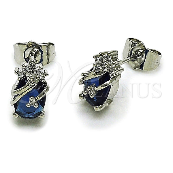 Rhodium Gold Filled Stud Earring, Pineapple Design, with Sapphire Blue and White Cubic Zirconia, Polished, Rhodium Finish, 02.452.0024.2