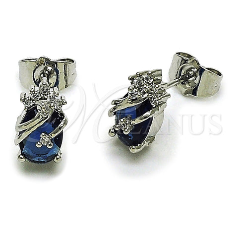 Rhodium Gold Filled Stud Earring, Pineapple Design, with Sapphire Blue and White Cubic Zirconia, Polished, Rhodium Finish, 02.452.0024.2