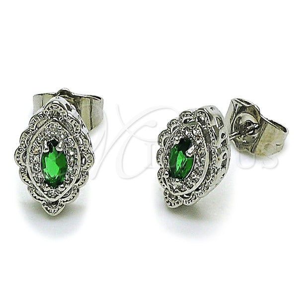 Rhodium Gold Filled Stud Earring, Evil Eye and Cluster Design, with Green Cubic Zirconia, Polished, Rhodium Finish, 02.452.0025.1