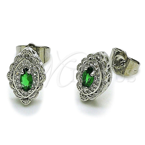 Rhodium Gold Filled Stud Earring, Evil Eye and Cluster Design, with Green Cubic Zirconia, Polished, Rhodium Finish, 02.452.0025.1