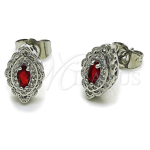 Rhodium Gold Filled Stud Earring, Evil Eye and Cluster Design, with Garnet Cubic Zirconia and White Micro Pave, Polished, Rhodium Finish, 02.452.0025.2