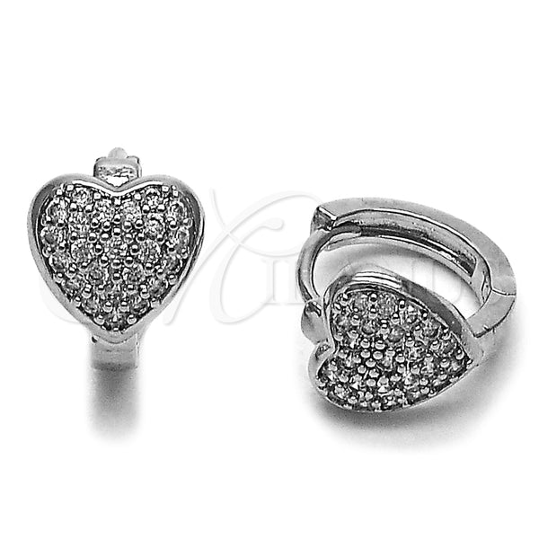 Rhodium Gold Filled Huggie Hoop, Heart Design, with White Micro Pave, Polished, Rhodium Finish, 02.452.0026.15