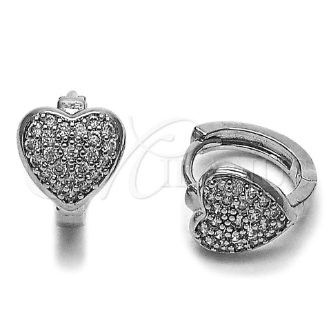 Rhodium Gold Filled Huggie Hoop, Heart Design, with White Micro Pave, Polished, Rhodium Finish, 02.452.0026.15