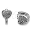Rhodium Gold Filled Huggie Hoop, Heart Design, with White Micro Pave, Polished, Rhodium Finish, 02.452.0026.15
