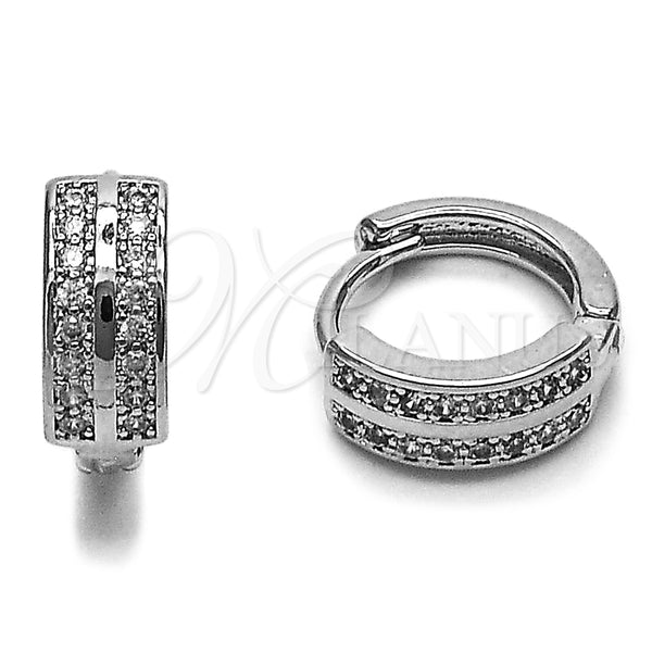 Rhodium Gold Filled Huggie Hoop, with White Micro Pave, Polished, Rhodium Finish, 02.452.0027.14