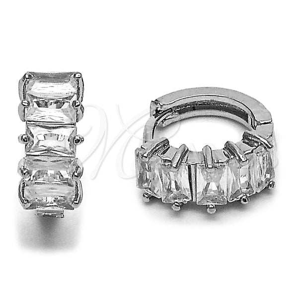 Rhodium Gold Filled Huggie Hoop, Baguette Design, with White Cubic Zirconia, Polished, Rhodium Finish, 02.452.0028.15