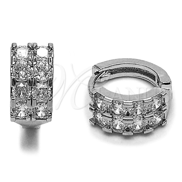 Rhodium Gold Filled Huggie Hoop, with White Cubic Zirconia, Polished, Rhodium Finish, 02.452.0030.14