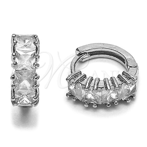 Rhodium Gold Filled Huggie Hoop, Baguette Design, with White Cubic Zirconia, Polished, Rhodium Finish, 02.452.0031.14