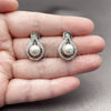 Rhodium Gold Filled Stud Earring, Teardrop and Cluster Design, with Ivory Pearl and White Micro Pave, Polished, Rhodium Finish, 02.452.0033