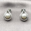 Rhodium Gold Filled Stud Earring, Teardrop and Cluster Design, with Ivory Pearl and White Micro Pave, Polished, Rhodium Finish, 02.452.0033