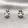 Rhodium Gold Filled Stud Earring, Flower and Cluster Design, with Ivory Pearl and White Micro Pave, Polished, Rhodium Finish, 02.452.0034