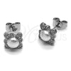 Rhodium Gold Filled Stud Earring, Flower and Cluster Design, with Ivory Pearl and White Micro Pave, Polished, Rhodium Finish, 02.452.0034