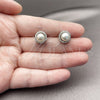 Rhodium Gold Filled Stud Earring, Cluster and Ball Design, with Ivory Pearl and White Micro Pave, Polished, Rhodium Finish, 02.452.0035