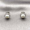 Rhodium Gold Filled Stud Earring, Cluster and Ball Design, with Ivory Pearl and White Micro Pave, Polished, Rhodium Finish, 02.452.0035