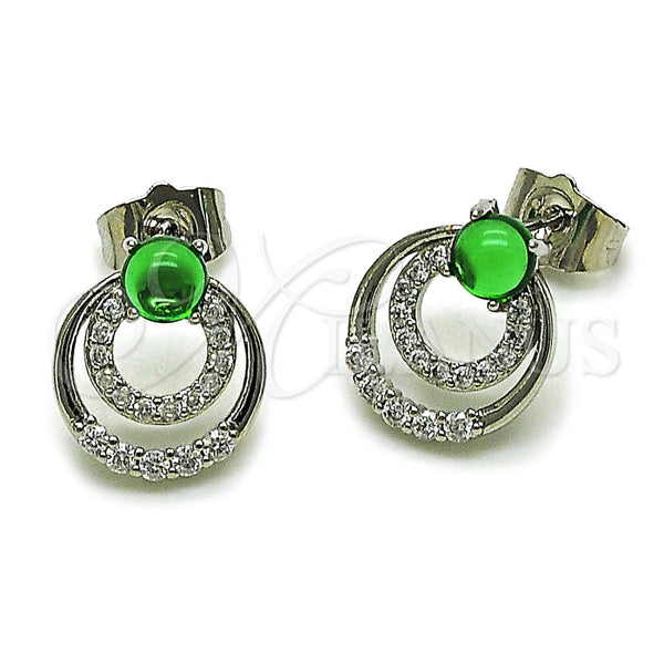 Rhodium Gold Filled Stud Earring, with Green and White Cubic Zirconia, Polished, Rhodium Finish, 02.452.0036