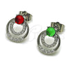 Rhodium Gold Filled Stud Earring, with Green and White Cubic Zirconia, Polished, Rhodium Finish, 02.452.0036