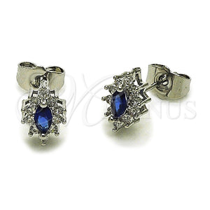 Rhodium Gold Filled Stud Earring, Cluster Design, with Sapphire Blue and White Cubic Zirconia, Polished, Rhodium Finish, 02.452.0037