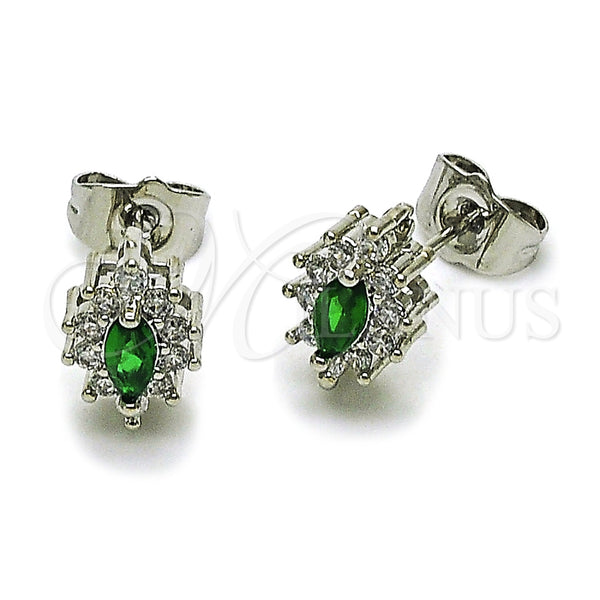 Rhodium Gold Filled Stud Earring, Cluster Design, with Green and White Cubic Zirconia, Polished, Rhodium Finish, 02.452.0037.2
