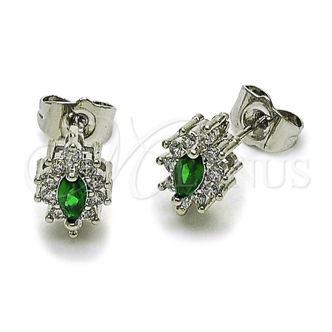 Rhodium Gold Filled Stud Earring, Cluster Design, with Green and White Cubic Zirconia, Polished, Rhodium Finish, 02.452.0037.2
