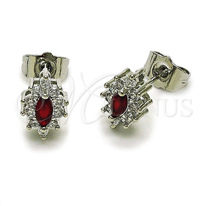 Rhodium Gold Filled Stud Earring, Cluster Design, with Garnet and White Cubic Zirconia, Polished, Rhodium Finish, 02.452.0037.3