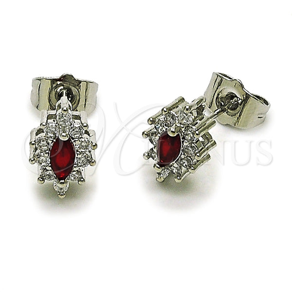 Rhodium Gold Filled Stud Earring, Cluster Design, with Garnet and White Cubic Zirconia, Polished, Rhodium Finish, 02.452.0037.3