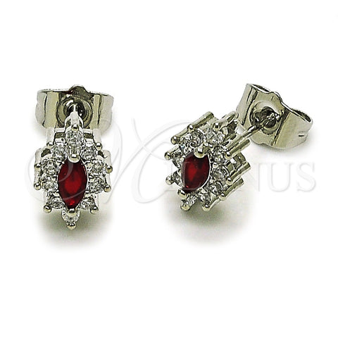 Rhodium Gold Filled Stud Earring, Cluster Design, with Garnet and White Cubic Zirconia, Polished, Rhodium Finish, 02.452.0037.3