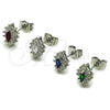 Rhodium Gold Filled Stud Earring, Cluster Design, with Garnet and White Cubic Zirconia, Polished, Rhodium Finish, 02.452.0037.3