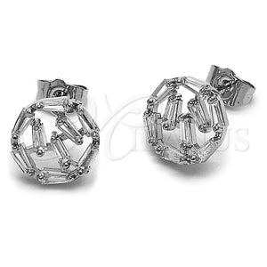 Rhodium Gold Filled Stud Earring, Baguette Design, with White Cubic Zirconia, Polished, Rhodium Finish, 02.452.0038