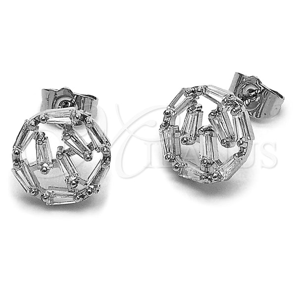 Rhodium Gold Filled Stud Earring, Baguette Design, with White Cubic Zirconia, Polished, Rhodium Finish, 02.452.0038
