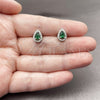 Rhodium Gold Filled Stud Earring, Teardrop and Cluster Design, with Green Cubic Zirconia and White Micro Pave, Polished, Rhodium Finish, 02.452.0039