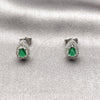 Rhodium Gold Filled Stud Earring, Teardrop and Cluster Design, with Green Cubic Zirconia and White Micro Pave, Polished, Rhodium Finish, 02.452.0039