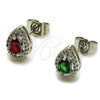 Rhodium Gold Filled Stud Earring, Teardrop and Cluster Design, with Green Cubic Zirconia and White Micro Pave, Polished, Rhodium Finish, 02.452.0039