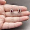 Rhodium Gold Filled Stud Earring, Cluster and Teardrop Design, with Garnet Cubic Zirconia and White Micro Pave, Polished, Rhodium Finish, 02.452.0039.1