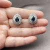 Rhodium Gold Filled Stud Earring, Teardrop and Cluster Design, with Sapphire Blue and White Cubic Zirconia, Polished, Rhodium Finish, 02.452.0040