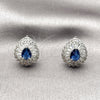 Rhodium Gold Filled Stud Earring, Teardrop and Cluster Design, with Sapphire Blue and White Cubic Zirconia, Polished, Rhodium Finish, 02.452.0040