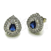 Rhodium Gold Filled Stud Earring, Teardrop and Cluster Design, with Sapphire Blue and White Cubic Zirconia, Polished, Rhodium Finish, 02.452.0040