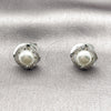 Rhodium Gold Filled Stud Earring, Love Knot Design, with Ivory Pearl and White Micro Pave, Polished, Rhodium Finish, 02.452.0041