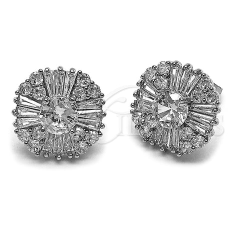 Rhodium Gold Filled Stud Earring, Baguette and Cluster Design, with White Cubic Zirconia, Polished, Rhodium Finish, 02.452.0043