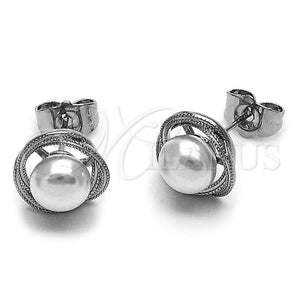 Rhodium Gold Filled Stud Earring, Love Knot Design, with Ivory Pearl, Polished, Rhodium Finish, 02.452.0044